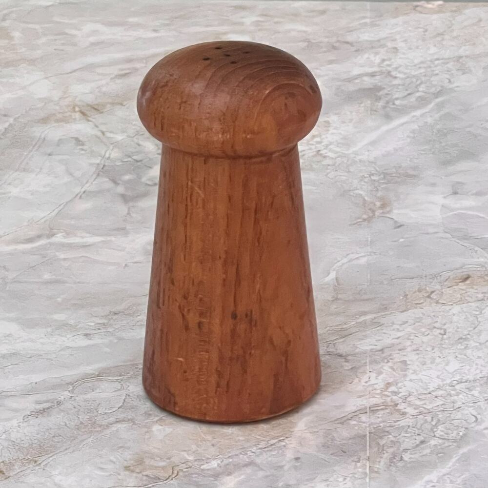 Wooden Handcrafted Salt or Pepper Shaker 4.4" Tall One Piece Mushroom Shape